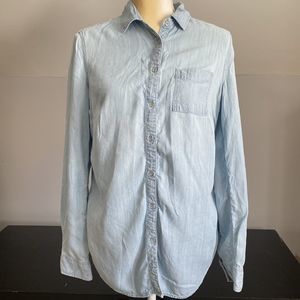 Stylus Light Denim Long Sleeve Button Down Top Shirt Sz Small Casual Womens